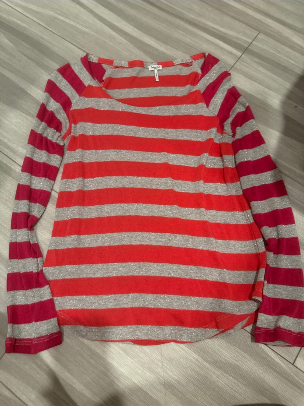 Splendid Striped Long Sleeve Top in Red, Silver & Magenta